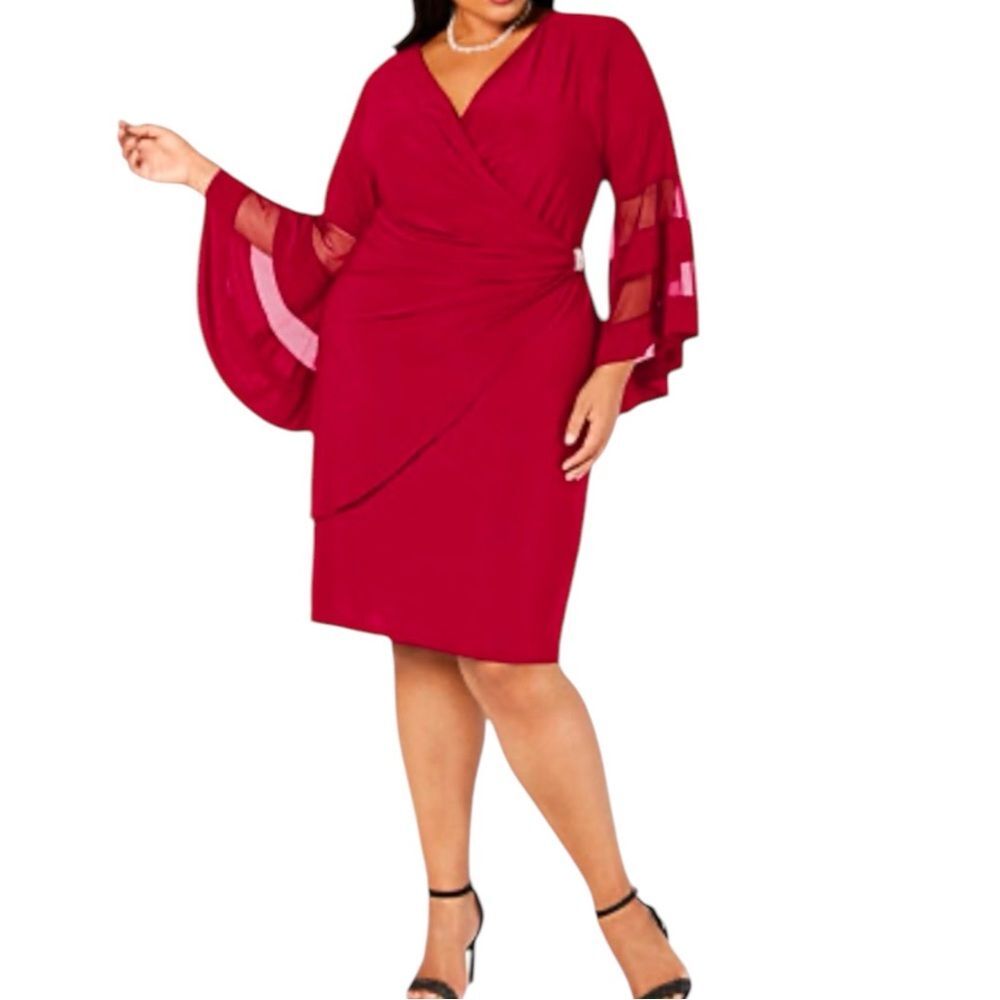 R & M RICHARDS Plus Size Illusion Bell-Sleeve Velvet Dress Size 22W NEW